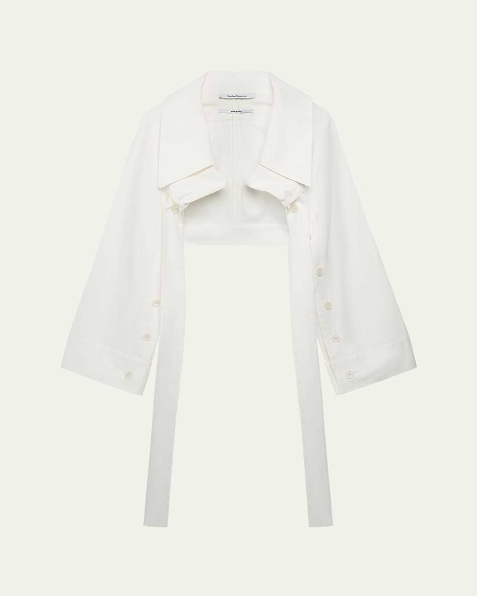 Button-Sleeve Tie Bolero Jacket